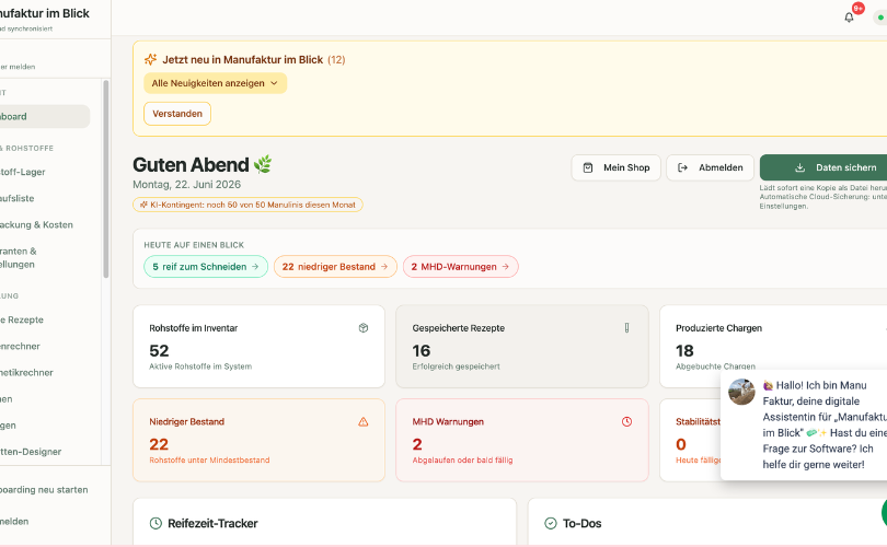 Das Dashboard der Software Manufaktur im Blick