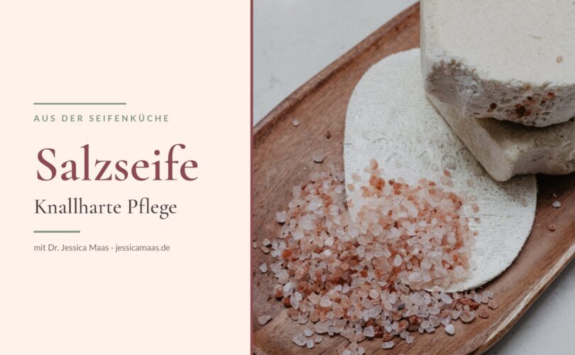 Salzseife mit rosa Himalaya-Salz auf Holztablett – Salzseife: knallharte Pflege